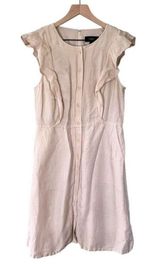 J. Crew Linen Cupro Blend Ruffle Sleeve Dress Pockets Cream Ivory Women’s Size 8 Photo 0