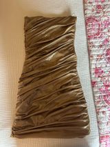 ZARA Gold Dress Mini Metallic Ruched Strapless  Photo 0