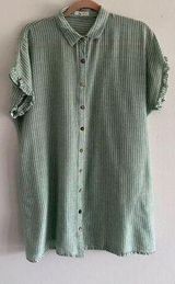 Easel M Green Striped Button Up Mini Dress Photo 0