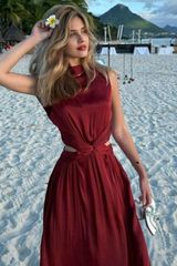 Zara maxi dress Burgundy Sleeveless cut out satin effect evening wedding summer Photo 0