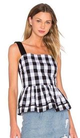 Broome Street by Kate Spade - Black White Gray Gingham Peplum Top - Size 2 Photo 0