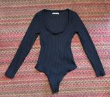 ABERCROMBIE BLACK RIBBED LONG SLEEVE ONE PIECE BODYSUIT THONG FIT Photo 0