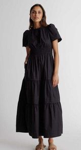Quince Womens 100% Organic Cotton Tiered Maxi Dress Pockets Black S Photo 0