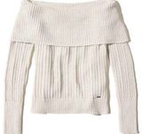 Cream Off The Shoulder Ribbed Sweater Photo 0