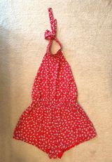 Tobi Red Floral Halter Open-Back Romper  Photo 0