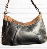Brahmin  Tuscan Collection Black Leather Brown Croc Embossed Hobo Shoulder Bag Photo 0