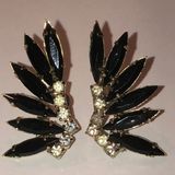 Gold Tone Vintage Black CZ Rhinestone Boho Formal Pierced Earrings Photo 0