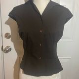 LOFT Brown Notched Collar Button Down Fitted Shirt Photo 0