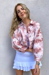 Rosewater Tie Dye Cropped Denim Jacket Pink Photo 0