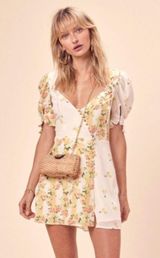 Yellow Floral Cherry Print Mini Dress Photo 0