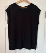 Tahari  Black Short Sleeve Mesh Neck Basic Staple Black Tee Cotton Stretch L Photo 0