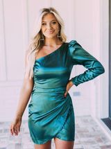 These Three Boutique Green Satin Dress Photo 0
