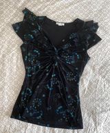 Y2k Black Floral Short Sleeve Coquette Blouse Top Photo 0
