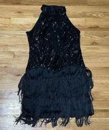 Black Sequin Tiered Cocktail Dress Size L Photo 0