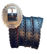 Silver Concho Black Faux Leather Southwestern Western Country Boho Braided Belt Photo 0