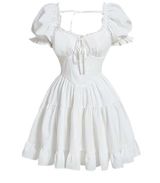 White Corset Babydoll Lace Trim Puff Sleeve Mini Dress Size L Photo 0