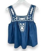 Lovers + Friends Dream Catcher tank top chambray floral embroidered blue white Photo 0