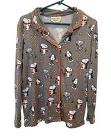 Munki Munki  Peanuts Snoopy Button Up Shirt Pajama Top Gray Women's Size Medium Photo 0