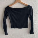 Black Ribbed Off The Shoulder Top Photo 0