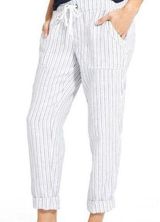 NWT White and Gray Striped Tapered Leg Linen Pants Photo 0