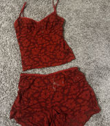 Aerie Red Floral Lace Pajama Set Photo 0