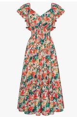 NEW Floral Ruffle Sleeve Empire Waist A-Line Maxi Tiered Dress Pockets 2X Photo 0