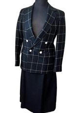 Vintage 80s Black Squares Blazer Midi Skirt Suit Van Julian sz 6 Double Breasted Photo 0
