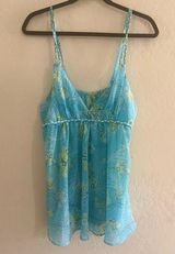 Oscar de la Renta blue floral tank blouse sz L Photo 0