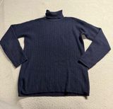 Saks Fifth Avenue Navy Blue 100% Pure Cashmere Cable Knit Turtleneck Sweater M Photo 0
