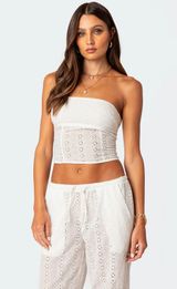 white eyelet lace corset tube top size small medium Photo 0