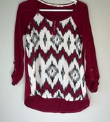 Rewind 3/4 Sleeve Maroon Back and Aztek Patterned Front Blouse Size Juniors S Photo 0