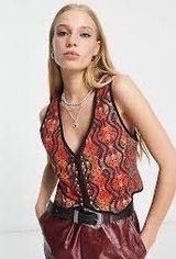 Women Gemini Quilted Vest Top Floral Rust Combo Boho Festival Small Photo 0