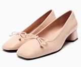 ZARA NEW LEATHER BALLET FLATS SHOES WITH BLOCK HEELS BEIGE EU 40 US 9 Photo 0