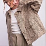EASEL Oversized Tan & Black Leopard Peekaboo Button Up Jacket Large NWT Photo 0
