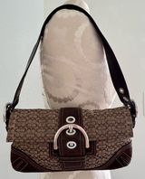 Vintage Coach Signature Logo Leather & Suede Trim Brown Canvas Shoulder Purse Photo 0
