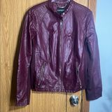 Express Women's Burgundy Leather Jacket Photo 0