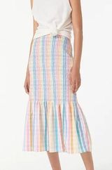 J. Crew Smocked Midi Skirt in Gingham Rainbow Multicolor AW495 Women's Size 2 Photo 0