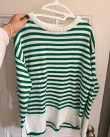 Green and White Striped Sweater Multiple Size L Photo 0