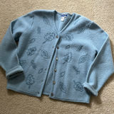 Vintage Pendleton 100% Wool Cardigan Sweater Light Blue with Leaf Embroidery (M) Photo 0