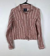 Abercrombie & Fitch Pink Striped Button Up Cropped Shirt Cinched Bottom Size XS Photo 0