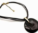 Chico's  leather multi cord layered enamel coated pendant necklace espresso brown Photo 0