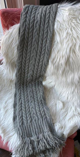 Ralph Lauren Gray Cable Knit Lambswool Scarf with Fringe Photo 0