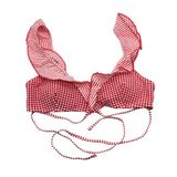Aerie Seersucker Wrap Scoop Ruffle Bikini Top Gingham Plaid Stripe Red White L Photo 0