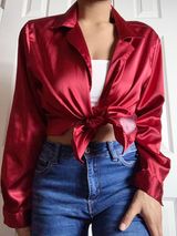 “Silk” Red Button Down Shirt Size L Photo 0