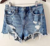 Abercrombie & Fitch The Mom High Rise Jean Shorts Blue Distressed Size 27/4 Photo 0