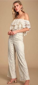Lulus NWT  Cream Off The Shoulder Lace Jumpsuit Photo 0