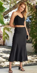 Black Satin Midi Skirt Photo 0