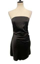Black Satin Strapless Mini Dress Photo 0