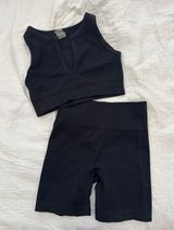Altar'd State Black Ribbed Workout Set Photo 0