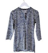 J. McLaughlin  Womens Blue Catalina Cloth 3/4 Sleeve V-Neck Top Blouse Tunic Small Photo 0
